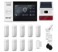 HUXGO HXA007 Système d'alarme maison WiFi + GSM 4G LTE avec sirène sans fil, système d'alarme avec 9x capteur de mouvement et 1x capteur porte/fenêtre, système d'alarme pour appartement, maison, garag