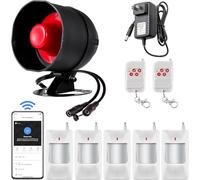 Système d'alarme WiFi, système d'alarme sans Fil 120 DB pour la sécurité de la Maison avec 5 détecteurs de Mouvement et télécommande pour abri de Jardin et Garage