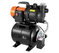 Système d'alimentation en eau domestique - Pompe à jet avec réservoir sous pression - 1,1 kW - 5 300 l/h - Hauteur de refoulement de 51 m - Réservoir sous pression de 19 l - Avec filtre et clapet anti