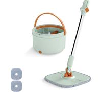 Système de balai à franges et seau, 4 L, rotation à 360°, vert
