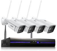 Système de caméra de surveillance extérieure Wi-Fi 3MP avec projecteur, système de caméra CCTV sans fil pour l'extérieur, kit de vidéosurveillance 8CH NVR + 4 caméras 1296P avec audio bidirectionnel
