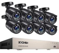 Système de caméras de sécurité, 8CH DVR, résolution 2MP, longueur de câble 18m, 8CH DVR x 8 caméras, 2T