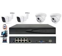 Système de caméras de sécurité composé de 4 caméras IP de 3,0 MP - Résolution 1296p Full HD - Vision nocturne - Résistant aux intempéries