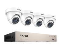 Système de caméras de sécurité ZOSI, résolution 2MP, vision nocturne jusqu'à 80 pieds, 4 caméras blanches, 1T