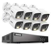 Système de caméras de surveillance – 8 caméras IP 3K 5MP – Vision nocturne avec double éclairage – Détection de mouvement