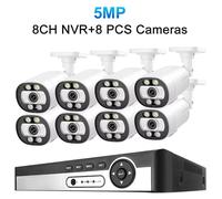 Système de caméras de surveillance 8 canaux, caméras IP POE 5MP avec reconnaissance faciale par intelligence artificielle et vision nocturne