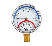 Système de chauffage double affichage jauge 0-10 bar 0-120°C Thermomètre de pression pour combo pour robinet à boisseau sphérique collecteur 60 mm Acier carbone (1/4)