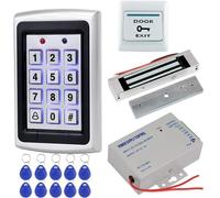 Système de contrôle d'accès par lecteur de badge - Clavier à code RFID - Serrure électromagnétique pour porte, capacité 180 kg - Bouton de sortie - Alimentation 110 V - Conforme à la directive RoHS