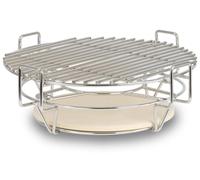Système de cuisson flexible pour barbecue kamado, d'un diamètre de 39 cm. Grille de cuisson en acier inoxydable avec 3 niveaux, comprenant une grille et une pierre à pizza