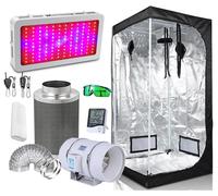 Système de culture en serre - Kit complet - 120 x 60 x 150 cm - Lampe de croissance LED - Haut niveau de PPFD - Ventilateur d'extraction de 10 cm avec filtre à charbon actif