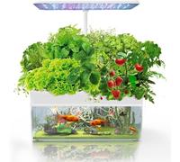 Système de culture hydroponique à 12 dosettes avec aquarium aquaponique | Kit jardin d'herbes aromatiques,3 modes croissance,minuterie automatique,lumière LED,pompe à eau silencieuse(White)
