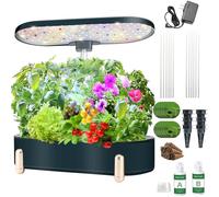 Système de culture hydroponique d'intérieur 12 capsules Kit de germination de plantes aéroponique pour plantes aromatiques et légumes avec lampe de croissance LED (vert noirâtre)