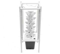 Système de culture hydroponique - Kit tour - 6 niveaux - 30 emplacements pour plantes - 4 lampes LED pour plantes - Réservoir de 10 l - Intérieur/extérieur - 39 × 39 × 97 cm - Gris
