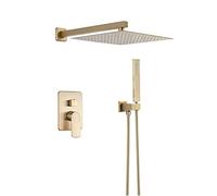 Système de douche à effet de pluie dissimulé avec pomme de douche et douche à main, ensemble de douche de salle de bain en or brossé contenant un kit de garniture de mélangeur de robinet de douche, 12