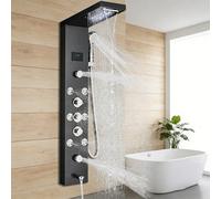 Système de douche à effet pluie avec panneau de douche et affichage numérique, ensemble de douche spa avec jets de massage et robinet mitigeur sur colonne. Fonction : Panneau de doucheMatériau du robi