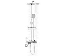 Système de douche à effet pluie, avec thermostat, pommeau de douche carré, 20 x 20 cm, avec affichage numérique, barre de douche réglable avec panier de rangement, argenté