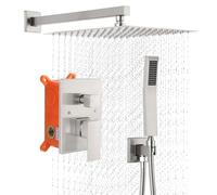 Système de douche à effet pluie de 30,5 cm avec pulvérisateur à main - Ensemble de robinet de douche mural haute pression en laiton et kit de garniture en el brossé comprend une valve brute pour une
