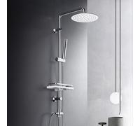 Système de douche à effet pluie JOHO avec tablette, ensemble de douche sans robinetterie, avec barre de douche en acier inoxydable, pomme de douche de 20 cm, chromée