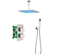 Système de Douche à LED, mélangeur de Pluie encastré au Plafond, Ensemble combiné de Douche, système de Douche à Effet de Pluie, Robinet de Douche, Corps de Valve Brut et Garniture Inclus, 10 Pouces