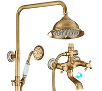 Système de douche ancien avec pommeau de douche pluie en bronze, 3 fonctions, 20 cm (8 pouces)