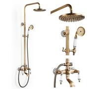 Système de douche ancien en laiton, finition dorée rétro, avec pommeau de douche pluie de 20 cm (8 pouces)