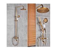 Système de Douche Antique avec Ensemble combiné de Douche d'eau Chaude Froide, Ensemble de Robinet de Douche Multifonction à Double poignées avec Pomme de Douche, Douche à Main, Bec de Baignoire