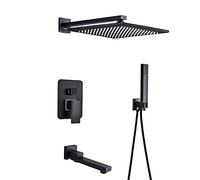 Système de Douche avec Baignoire Spout Square Rouvine Cower Came System avec Ensemble de Combo Portable, Jeu de Robinet de Douche Mural Complet, 12 Pouces (Un TUM 16)