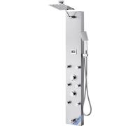 Système de douche avec pommeau de douche effet pluie et cascade, colonne de douche en acier inoxydable de 124 cm, système de massage mural avec douchette à main et 6 jets de massage