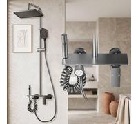 Système de douche avec robinet, 4 modes, pommeau de douche effet pluie, ensemble complet, couleur gris titane