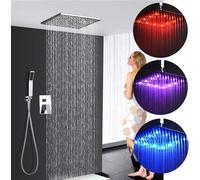 Système de douche avec thermostat, ensemble de douche LED avec douchette à main, robinetterie de douche, pomme de douche, douche à effet pluie, colonne de douche encastrée, barre de douche