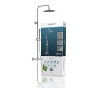 Système de douche avec thermostat, pommeau de douche pluie de 25 cm de diamètre, douchette à main, finition chromée
