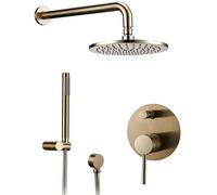 Système de Douche, Brackaged Gold Gold Mur Murd Diverter Mixer Bathroom Down Sett with 8-12 Pouces Round Round Rounfall Shower Head and Kelld Down, Luxury Shower Set, 10 Pouces