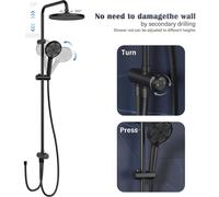 Système de douche - Colonne de douche avec pommeau de douche à effet pluie - Réglable en hauteur - Douchette à main 3-en-1 - Buse à effet cascade - Buses autonettoyantes - Acier inoxydable