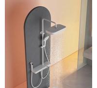 Système de Douche Complet 4 en 1 Colonne de Douche Moderne Blanc | Colonne de Douche avec Bec Cascade, Tablette et Piano, Mitigeur Douche Mural Réglable en Hauteur, Connexion G1/2