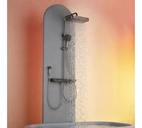 Système de Douche Complet 4 en 1 Colonne de Douche Moderne Gris Pistolet | Colonne de Douche avec Bec Cascade, Tablette et Piano, Mitigeur Douche Mural Réglable en Hauteur, Connexion G1/2