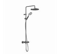 Système de douche double thermostatique Kludi DIVE Dive X 3S 69067N2-00 avec douchette, pommeau de douche Ø 25 cm, finition PVD gris anthracite brossé