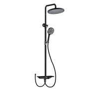 Système de douche - Douche à effet pluie avec douchette à main - Acier inoxydable - Barre de douche réglable en hauteur - Avec tablette - Sans robinetterie - Bleu