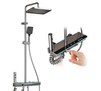 Système de douche - Douche de pluie LED avec mélangeur thermostatique - Affichage numérique de la température - Douchette à main - Pour eau chaude et froide - Montage mural - Aluminium