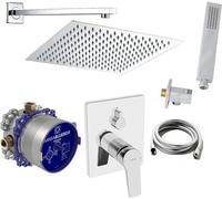 Système de douche encastré Hansa Twist, comprenant une robinetterie monocommande et une douche de pluie, avec robinet, pomme de douche carrée, ensemble de douche A101, finition polie