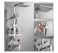 Système de Douche, Ensemble de douche chromé numérique robinet salle bain mélangeur chaud et froid système pluie montage mural Kit complet baignoire bidet luxe en argent(Thermostatic-01)