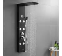 Système de douche - Ensemble de douche - Douche à effet pluie - Douchette à main - Jets de massage - Noir - Mélangeur thermostatique