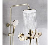 Système de Douche, Ensemble de robinets de Douche thermostatiques de Luxe dorés, mélangeur à inverseur en Laiton, Douche à Effet de Pluie Cascade avec Pomme de Douche à Effet de Pluie de 10 Pouces et