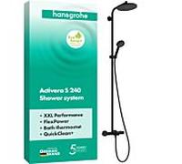 Système de douche hansgrohe Activera S 240 28871670 2000 type de jet économiseur d'eau avec thermostat de bain Ecostat Fine, avec thermostat de bain Ecostat Fine, noir mat