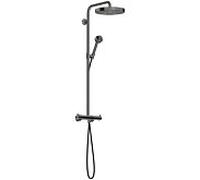 Système de douche hansgrohe AXOR One avec thermostat et pomme de douche 280 48794330 encastré, kit d'installation finale, 1 type de jet, 13,2 l/min, chrome noir poli