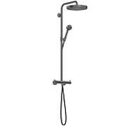 Système de douche hansgrohe AXOR One avec thermostat et pomme de douche 280 48795340 encastré, kit d'installation finale, 1 jet économiseur d'eau, EcoSmart, 8 l/min, chrome noir brossé