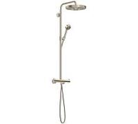 Système de douche hansgrohe AXOR One avec thermostat et pomme de douche 280 48795820 encastré, garniture de finition, jet économiseur d'eau 2000 , EcoSmart, 8 l/min, nickel brossé