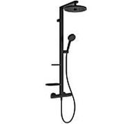 Système de douche Ideal Standard Alu+ Eco BE211XG avec mitigeur thermostatique, 2 étagères, pommeau de douche rond, noir soyeux