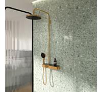Système de douche Ideal Standard Solos A7882A2 avec thermostat de douche apparent Ceratherm Navigo® avec étagère, douchette 3 jets et pommeau de douche, finition or brossé