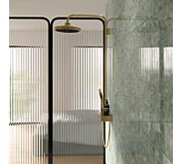 Système de douche Ideal Standard Solos A7883A2 avec thermostat de douche apparent Ceratherm Navigo® et étagère, douche de tête avec anneau lumineux LED, douchette 3 fonctions et douche de tête, finiti