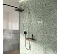 Système de douche Ideal Standard Solos A7883GN avec thermostat de douche apparent Ceratherm Navigo® et étagère, douche de tête avec anneau lumineux LED, douchette 3 fonctions et douche de tête, colori